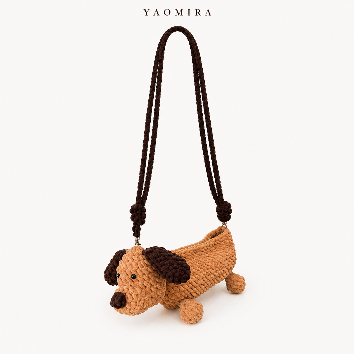 Dachshund Crochet Crossbody Bag – Caramel