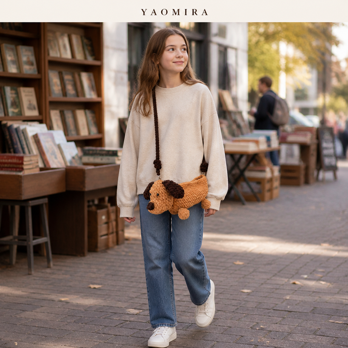 Dachshund Crochet Crossbody Bag – Caramel