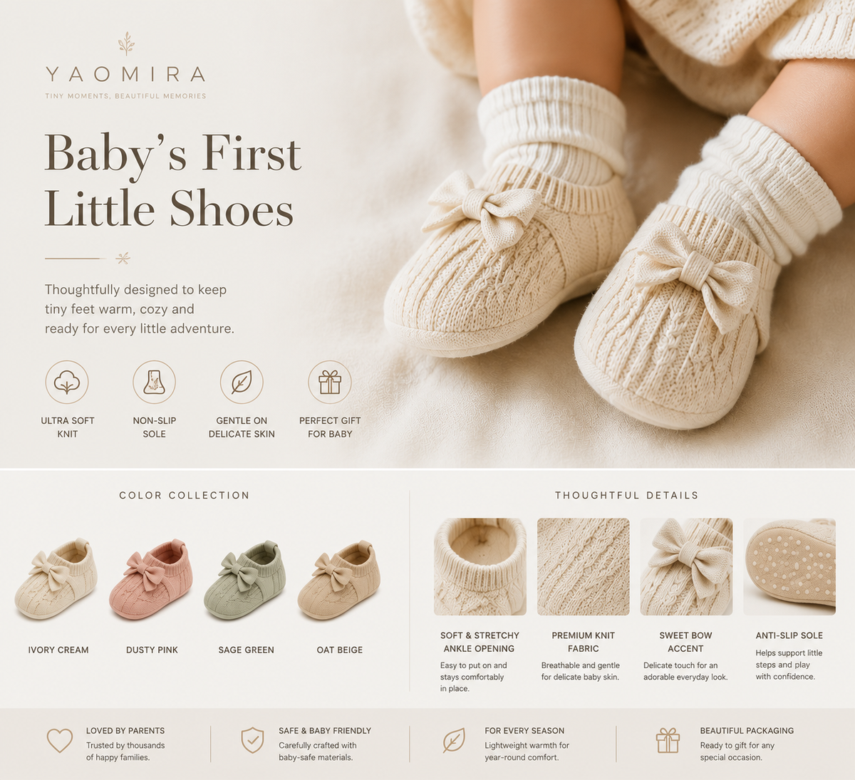 Yaomira™ First Steps Bow Knit Baby Shoes