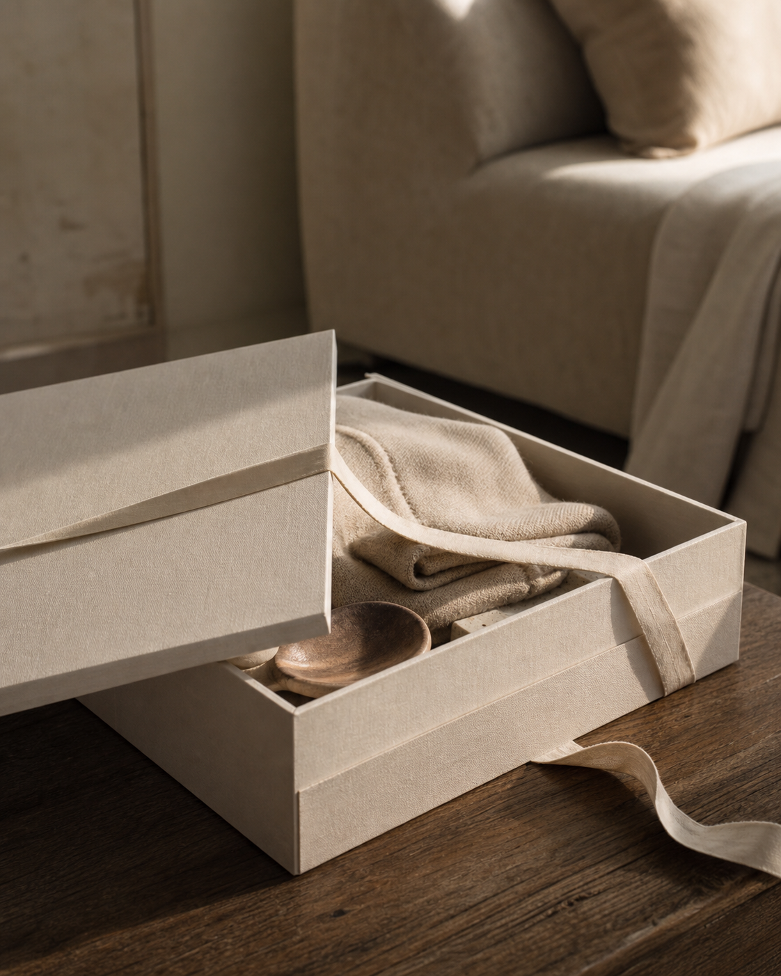Ivory keepsake gift box with crafted objects