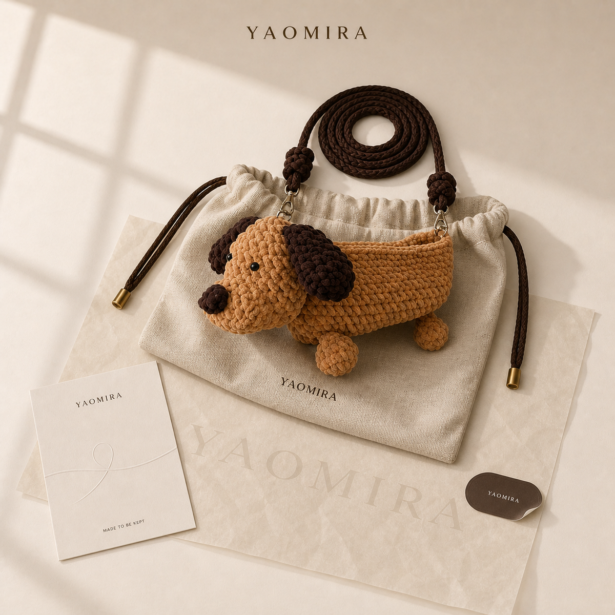 Dachshund Crochet Crossbody Bag – Caramel