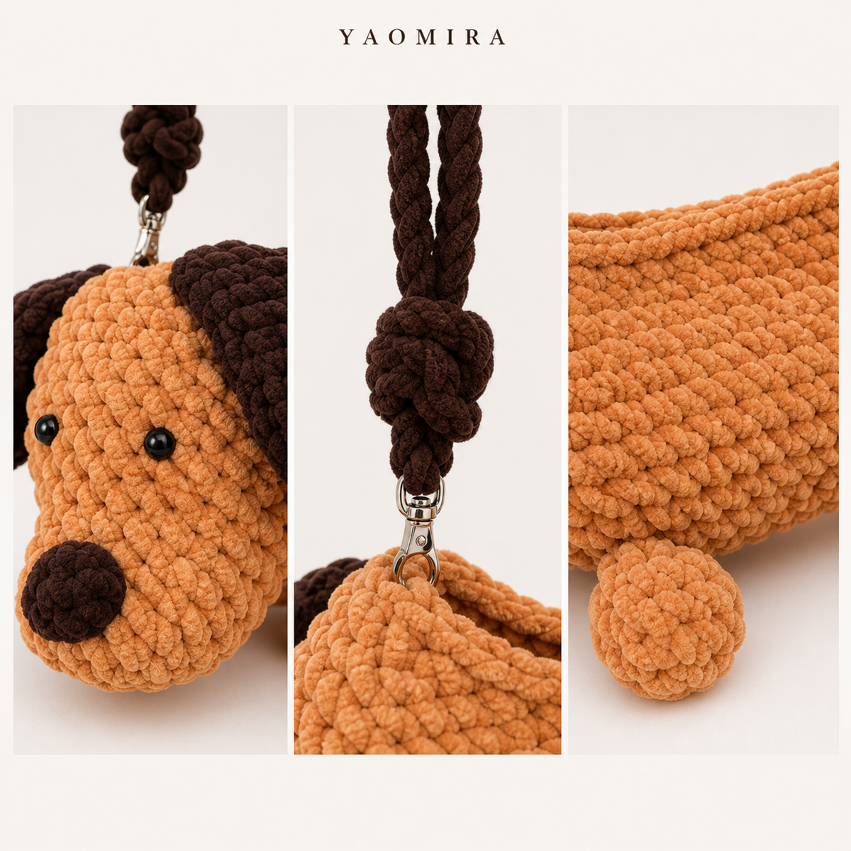 Dachshund Crochet Crossbody Bag – Caramel