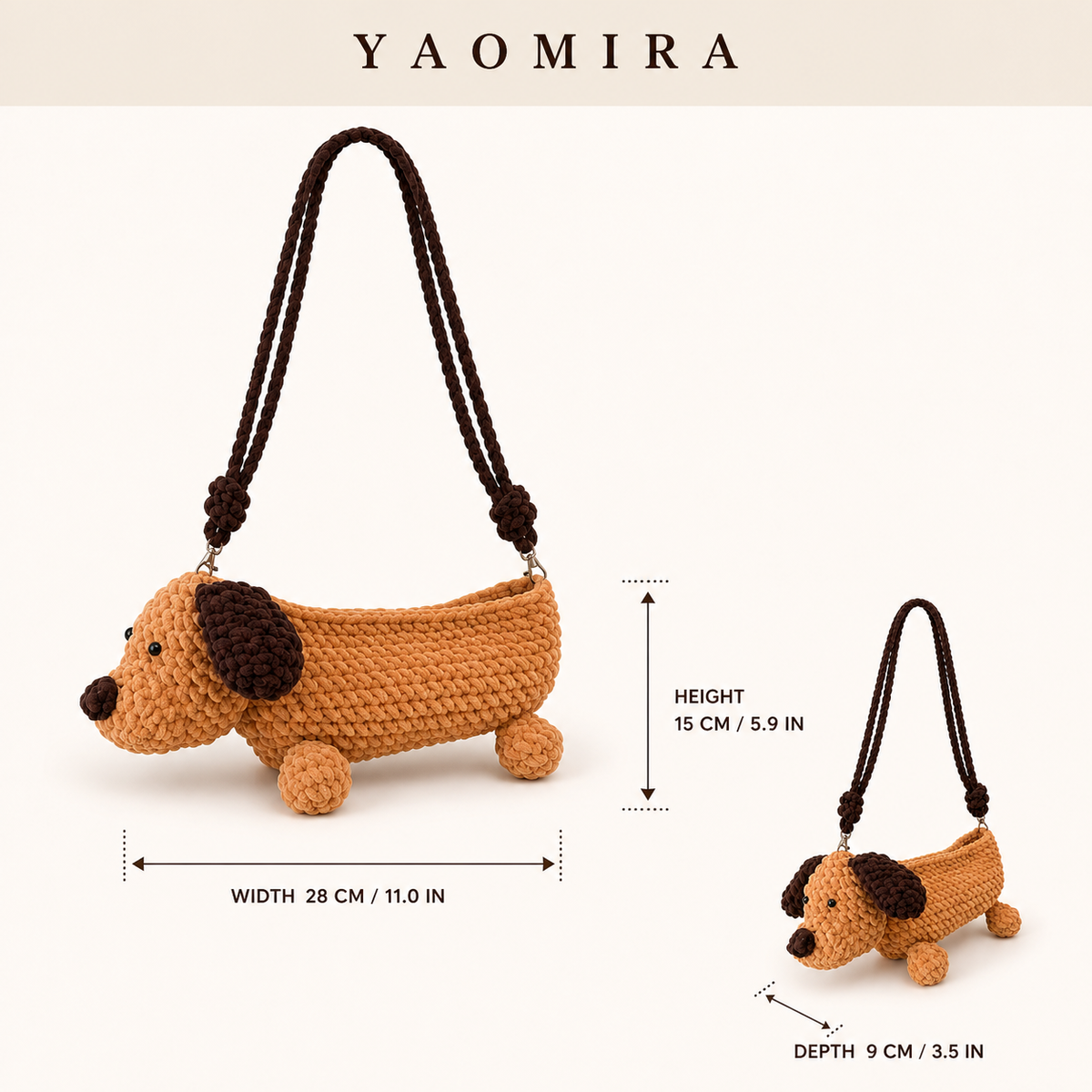 Dachshund Crochet Crossbody Bag – Caramel